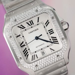 Cartier Santos Rep 11 Cao Cấp Niềng Đính Kim Cương Moissanite Mặt Trắng BV Factory 39 (2)