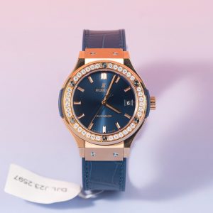 Đồng Hồ Hublot Classic Fusion King Gold Màu Xanh Blue Niềng Kim Cương Moissanite 38mm (2)