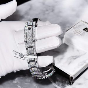 Rolex Chết Tác DateJust Mặt Trắng Full Diamond Moissanite Hong Kong 41mm