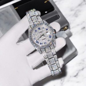 Rolex Chết Tác DateJust Mặt Trắng Full Diamond Moissanite Hong Kong 41mm
