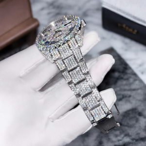 Rolex Chết Tác DateJust Mặt Trắng Full Diamond Moissanite Hong Kong 41mm