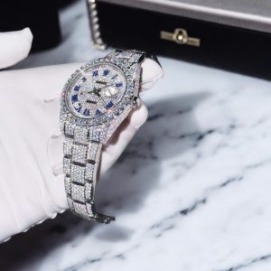 Rolex Chết Tác DateJust Mặt Trắng Full Diamond Moissanite Hong Kong 41mm