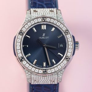 Hublot Classic Fusion Rep 11 Nữ Đính Full Kim Cương Moissanite Màu Xanh Blue 33mm (2)