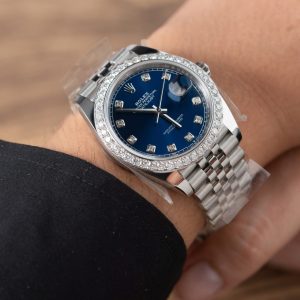 Rolex DateJust Chế Tác Mặt Xanh Blue Niềng Độ Kim Cương Moissanite Nhà Máy Clean 41mm (2)