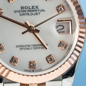 Rolex DateJust Replica 11 Cao Cấp Nữ Mặt Khảm Xà Cừ Bọc Vàng Thật 31mm (2)