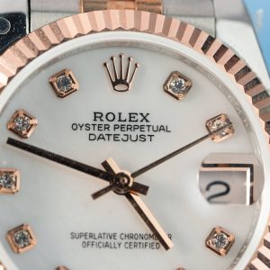 Rolex DateJust Replica 11 Cao Cấp Nữ Mặt Khảm Xà Cừ Bọc Vàng Thật 31mm (2)