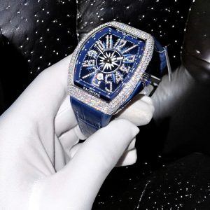 Franck Muller V45 Replica 11 Cao Cấp Màu Xanh Dương Đính Full Kim Cương Moissanite 45mm (2)
