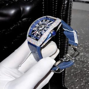 Franck Muller V45 Replica 11 Cao Cấp Màu Xanh Dương Đính Full Kim Cương Moissanite 45mm (2)