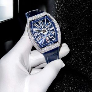 Franck Muller V45 Replica 11 Cao Cấp Màu Xanh Dương Đính Full Kim Cương Moissanite 45mm (2)