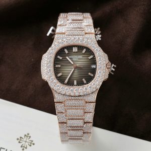 Patek Philippe Nautilus 5711 Chế Tác Bọc Vàng Thật + Đính Full Kim Cương Moissanite Hong Kong 40mm (2)