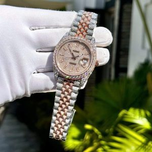 Rolex DateJust Chế Tác Bọc Vàng Đính Full Kim Cương Moissanite 41mm (2)