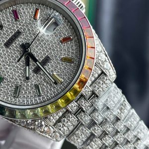 Rolex DateJust Chế Tác Đính Full Kim Cương Moissanite Hong Kong Mặt Xanh Blue 41mm (2)