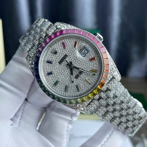 Rolex DateJust Chế Tác Đính Full Kim Cương Moissanite Hong Kong Mặt Xanh Blue 41mm (2)