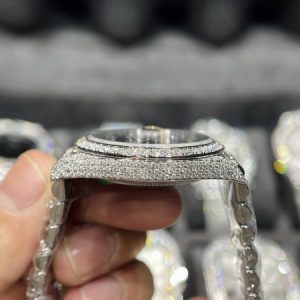 Rolex DateJust Mặt Xanh Đính Full Kim Cương Moissanite Hong Kong 41mm (2)