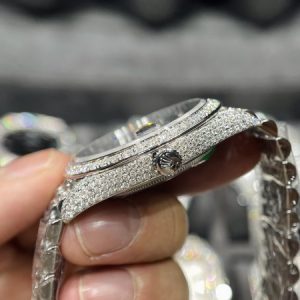Rolex DateJust Mặt Xanh Đính Full Kim Cương Moissanite Hong Kong 41mm (2)