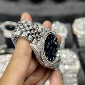 Rolex DateJust Mặt Xanh Đính Full Kim Cương Moissanite Hong Kong 41mm (2)