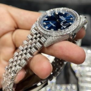 Rolex DateJust Mặt Xanh Đính Full Kim Cương Moissanite Hong Kong 41mm (2)