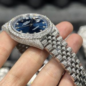 Rolex DateJust Mặt Xanh Đính Full Kim Cương Moissanite Hong Kong 41mm (2)
