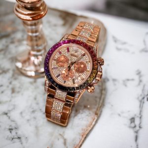 Rolex Daytona Rainbow Chế Tác Bọc Vàng Đính Ruby + Kim Cương Moissanite 40mm (2)