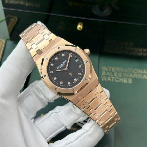 Audemars Piguet Royal Oak Jumbo Extra-Thin 15207OR Mạ Vàng Hồng Rep 11 Mặt Đen Nhà Máy IP 39mm (1)