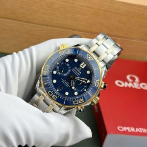 Omega Seamaster Diver 300M Chronograph Demi Vàng Replica 11 Mặt Xanh Blue Nhà Máy N1 44mm (2)