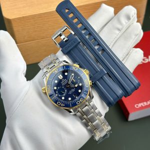 Omega Seamaster Diver 300M Chronograph Demi Vàng Replica 11 Mặt Xanh Blue Nhà Máy N1 44mm (2)