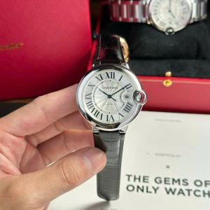 Cartier Ballon Bleu Replica 11 Cao Cấp Mặt Trắng Dây Da Nhà Máy AF 42mm (2)