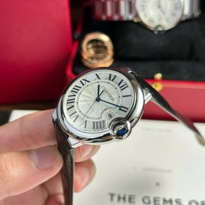 Cartier Ballon Bleu Replica 11 Cao Cấp Mặt Trắng Dây Da Nhà Máy AF 42mm (2)