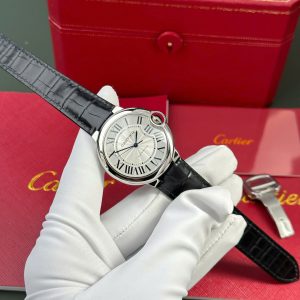 Cartier Ballon Bleu Replica 11 Mặt Trắng Dây Da Đen Nhà Máy AF 36mm (2)
