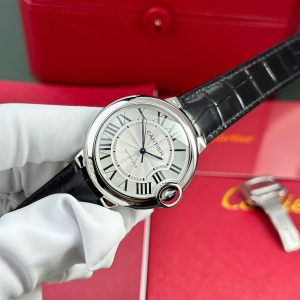 Cartier Ballon Bleu Replica 11 Mặt Trắng Dây Da Đen Nhà Máy AF 36mm (2)