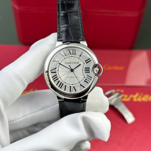 Cartier Ballon Bleu Replica 11 Mặt Trắng Dây Da Đen Nhà Máy AF 36mm (2)