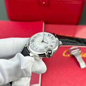 Cartier Ballon Bleu Replica 11 Mặt Trắng Dây Da Đen Nhà Máy AF 36mm (2)