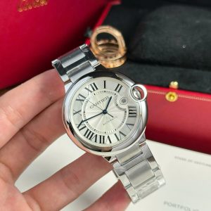 Cartier Ballon Bleu Replica 11 Nam Mặt Trắng Dây Kim Loại AF 42mm (2)