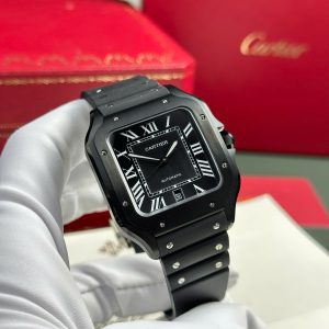 Cartier Santos Nam Replica 11 Màu Đen Dây Cao Su Nhà Máy BV 39 (2)