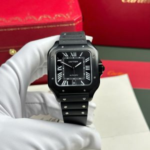 Cartier Santos Nam Replica 11 Màu Đen Dây Cao Su Nhà Máy BV 39 (2)