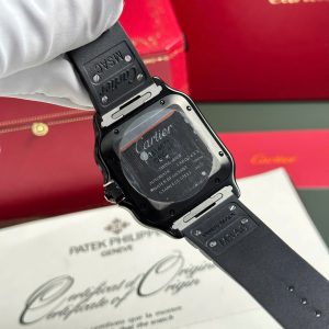 Cartier Santos Nam Replica 11 Màu Đen Dây Cao Su Nhà Máy BV 39 (2)