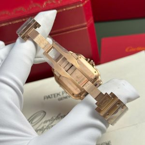 Cartier Santos Nữ Mặt Trắng Rep 11 Cao Cấp Mạ Vàng Hồng Nhà Máy BV 35mm (2)