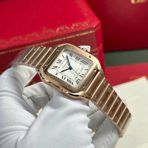 Cartier Santos Nữ Mặt Trắng Rep 11 Cao Cấp Mạ Vàng Hồng Nhà Máy BV 35mm (2)