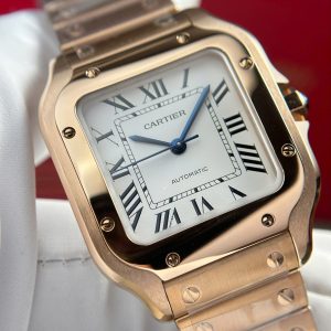 Cartier Santos Nữ Mặt Trắng Rep 11 Cao Cấp Mạ Vàng Hồng Nhà Máy BV 35mm (2)