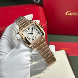 Cartier Santos Nữ Mặt Trắng Rep 11 Cao Cấp Mạ Vàng Hồng Nhà Máy BV 35mm (2)