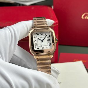 Cartier Santos Nữ Mặt Trắng Rep 11 Cao Cấp Mạ Vàng Hồng Nhà Máy BV 35mm (2)