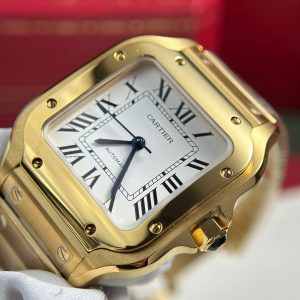 Cartier Santos Nữ Mặt Trắng Replica 11 Mạ Vàng Nhà Máy BV 35mm (2)