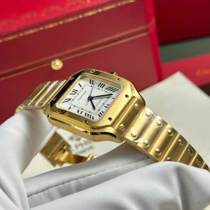 Cartier Santos Nữ Mặt Trắng Replica 11 Mạ Vàng Nhà Máy BV 35mm (2)