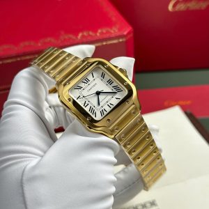 Cartier Santos Nữ Mặt Trắng Replica 11 Mạ Vàng Nhà Máy BV 35mm (2)