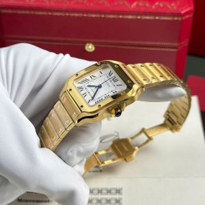 Cartier Santos Nữ Mặt Trắng Replica 11 Mạ Vàng Nhà Máy BV 35mm (2)