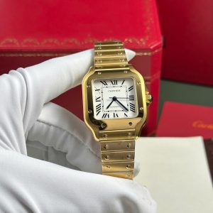 Cartier Santos Nữ Mặt Trắng Replica 11 Mạ Vàng Nhà Máy BV 35mm (2)