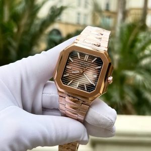 Patek Philippe Cubitus 5821 Mạ Vàng Hồng Replica 11 Mặt Vuông Màu Chocolate 45mm (2)