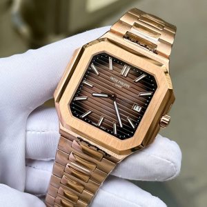 Patek Philippe Cubitus 5821 Mạ Vàng Hồng Replica 11 Mặt Vuông Màu Chocolate 45mm (2)