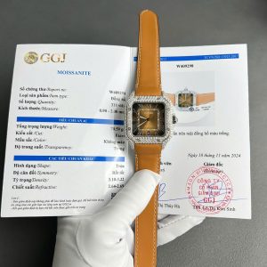 Cartier Santos Chế Tác Mặt Nâu Đính Kim Cương Moissanite Nhà Máy BV 39 (2)