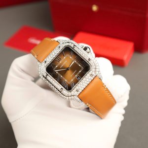 Cartier Santos Chế Tác Mặt Nâu Đính Kim Cương Moissanite Nhà Máy BV 39 (2)